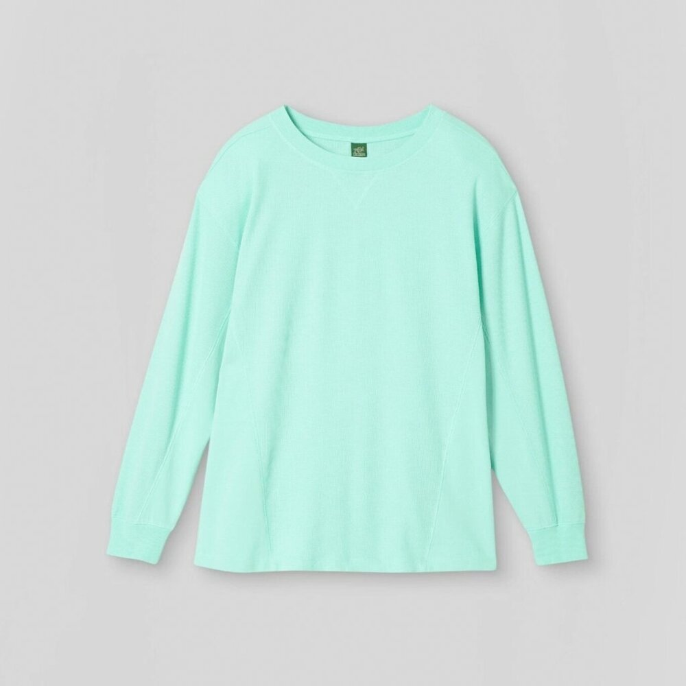 Wild Fable | Waffle Thermal Knit Relaxed Boxy Oversized Long Sleeve Aqua Jersey - Picture 11 of 12